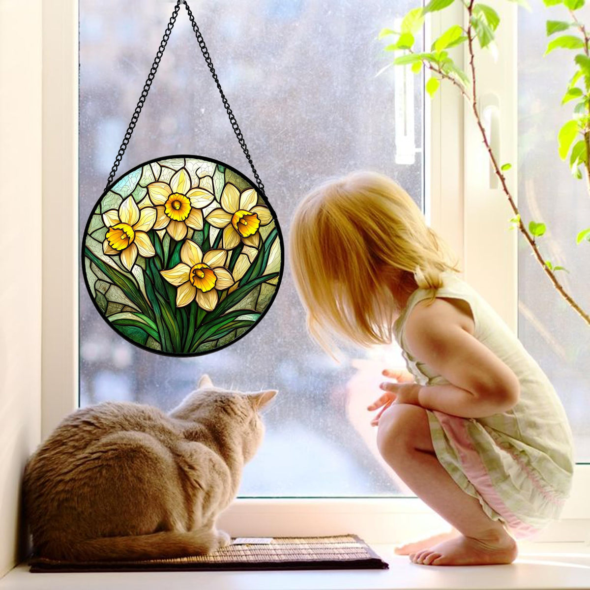 DASTOLL stained glass diamond panel sun catcher with vivid colors