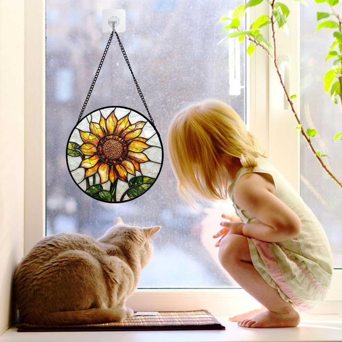 DASTOLL Stained glass suncatcher with a metal frame enhances porch and wall decor.