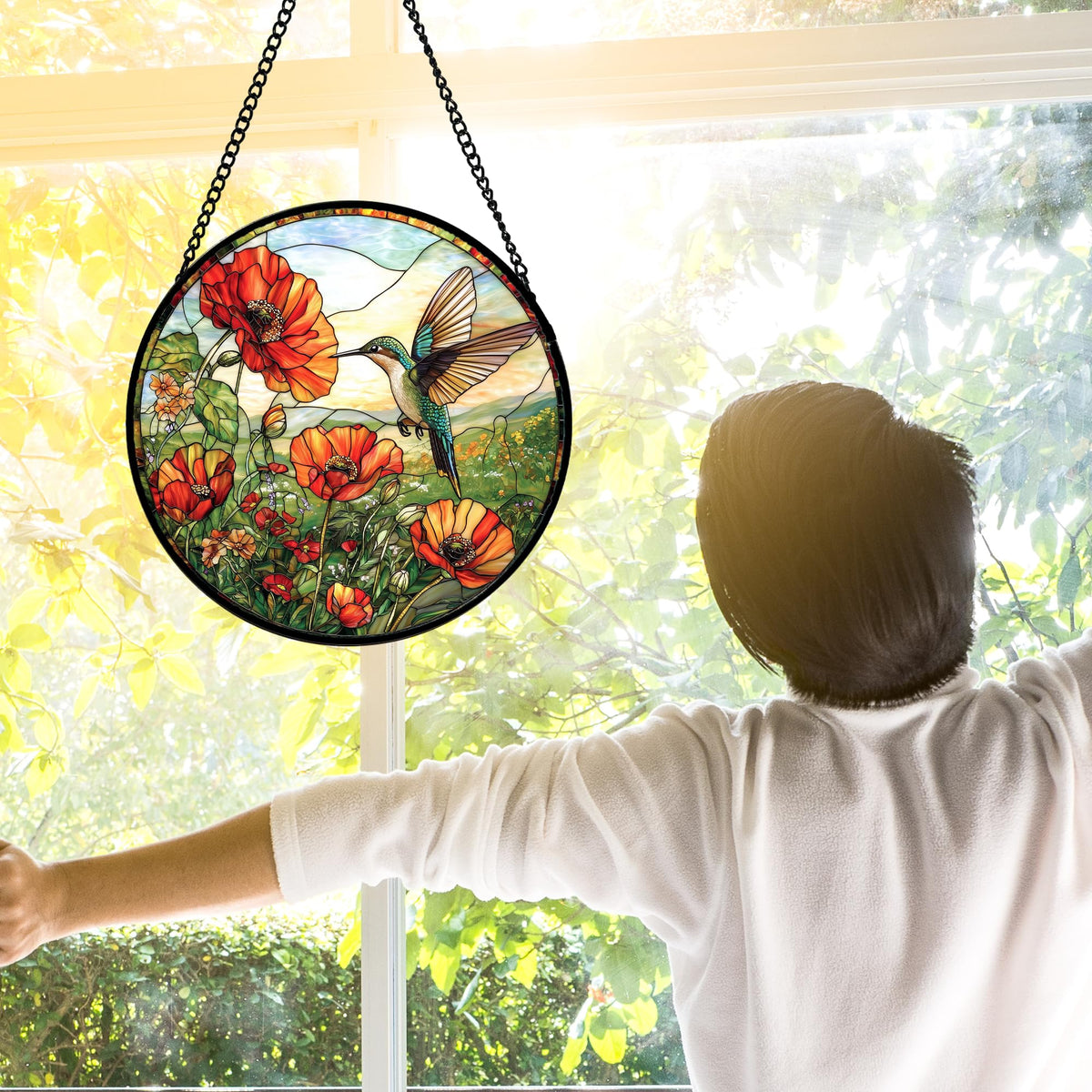 DASTOLL stained glass suncatcher with chain for easy window or door hanging