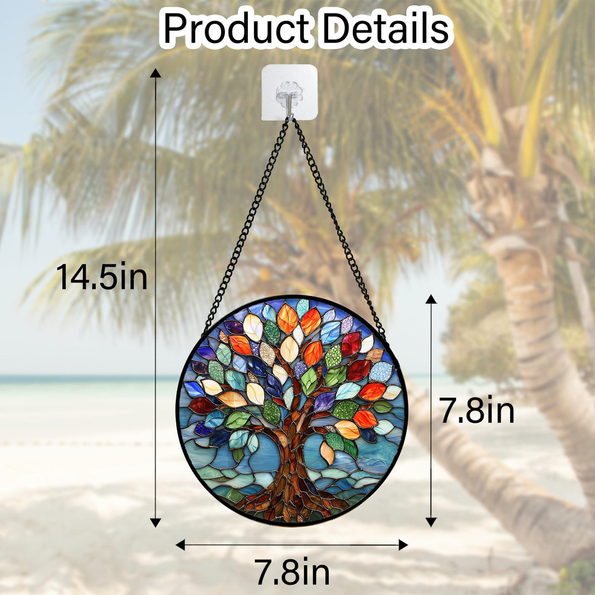 DASTOLL blue stained glass suncatcher features diamond glass and metal frame