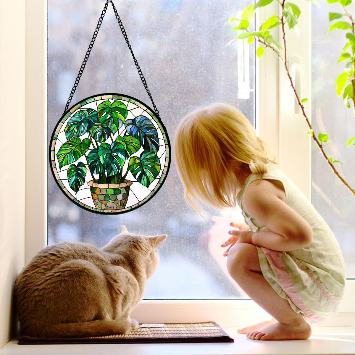 DASTOLL double sided stained glass panel shines from both sides when light passes