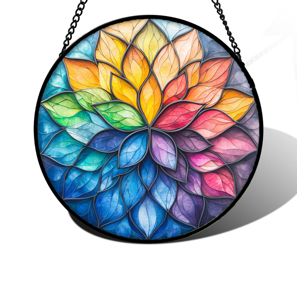 DASTOLL stained glass window hanging with colorful petals brightens sunny windows