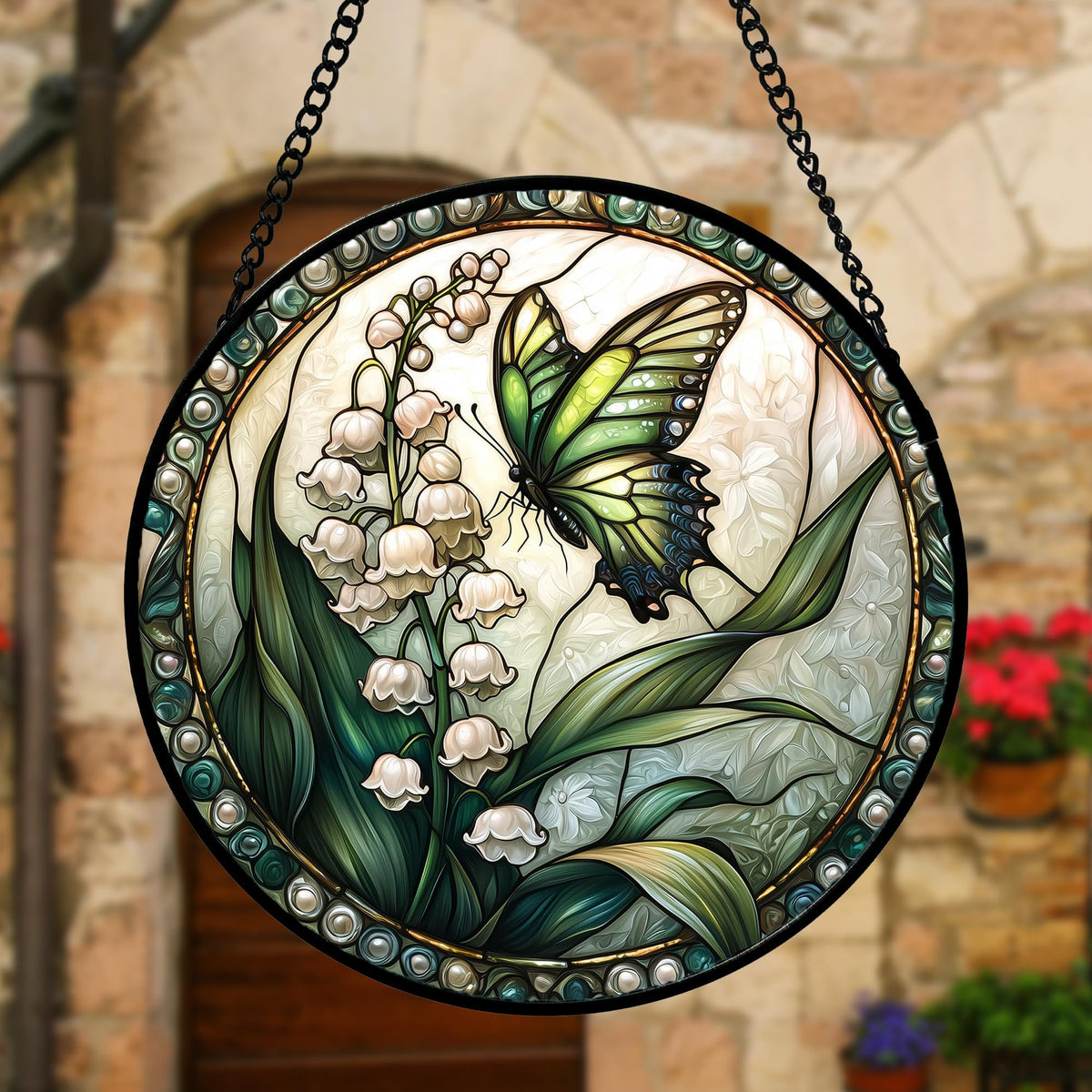 DASTOLL stained glass panel hangs easily with included chain