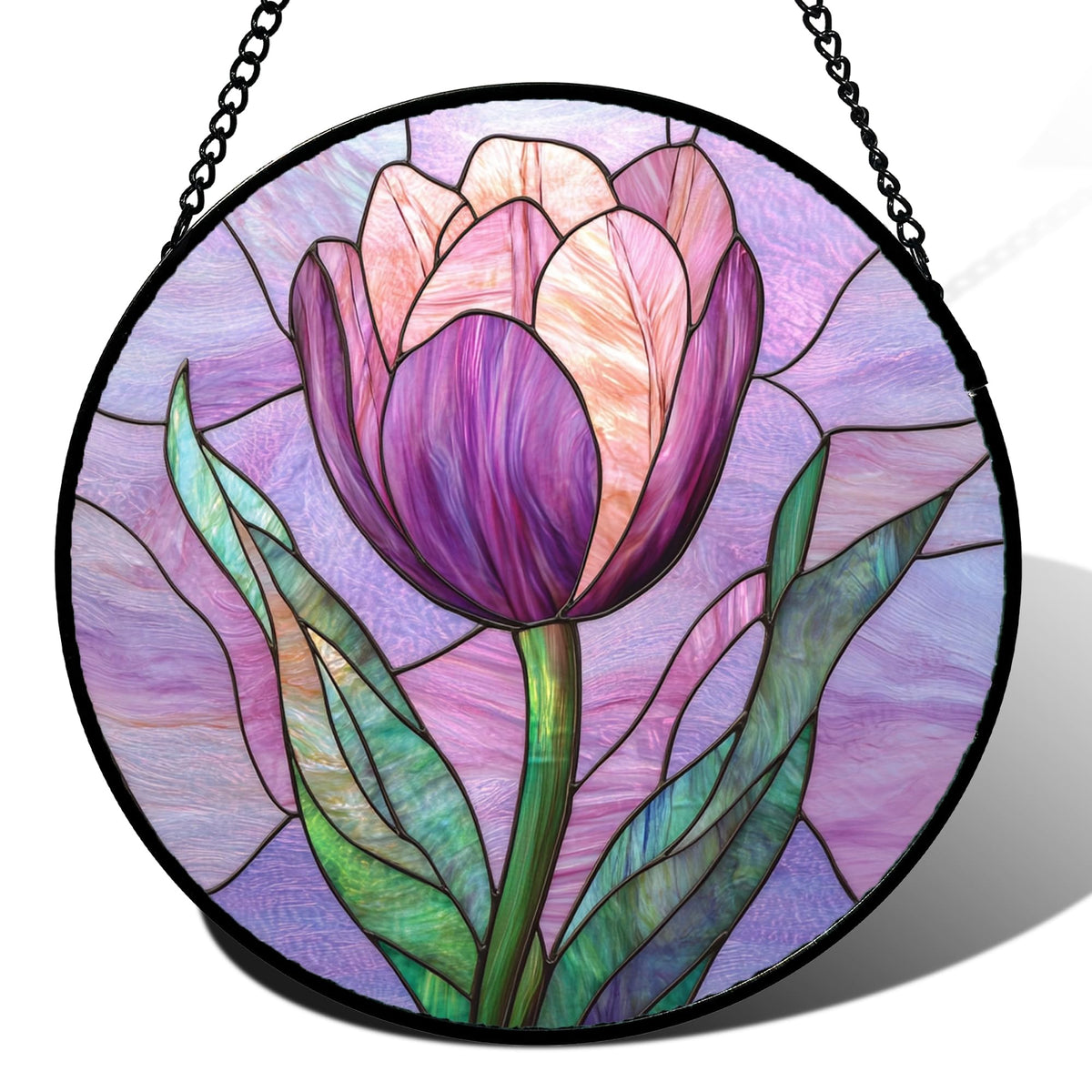 DASTOLL stained glass tulips suncatcher creates a vibrant rainbow glow in any room