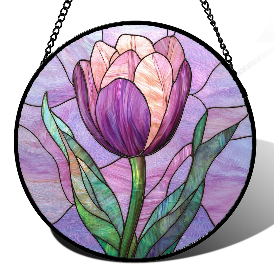 DASTOLL stained glass tulips suncatcher creates a vibrant rainbow glow in any room