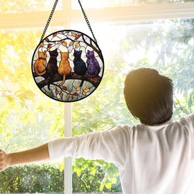DASTOLL stained-glass window hanging with metal chain for easy setup.