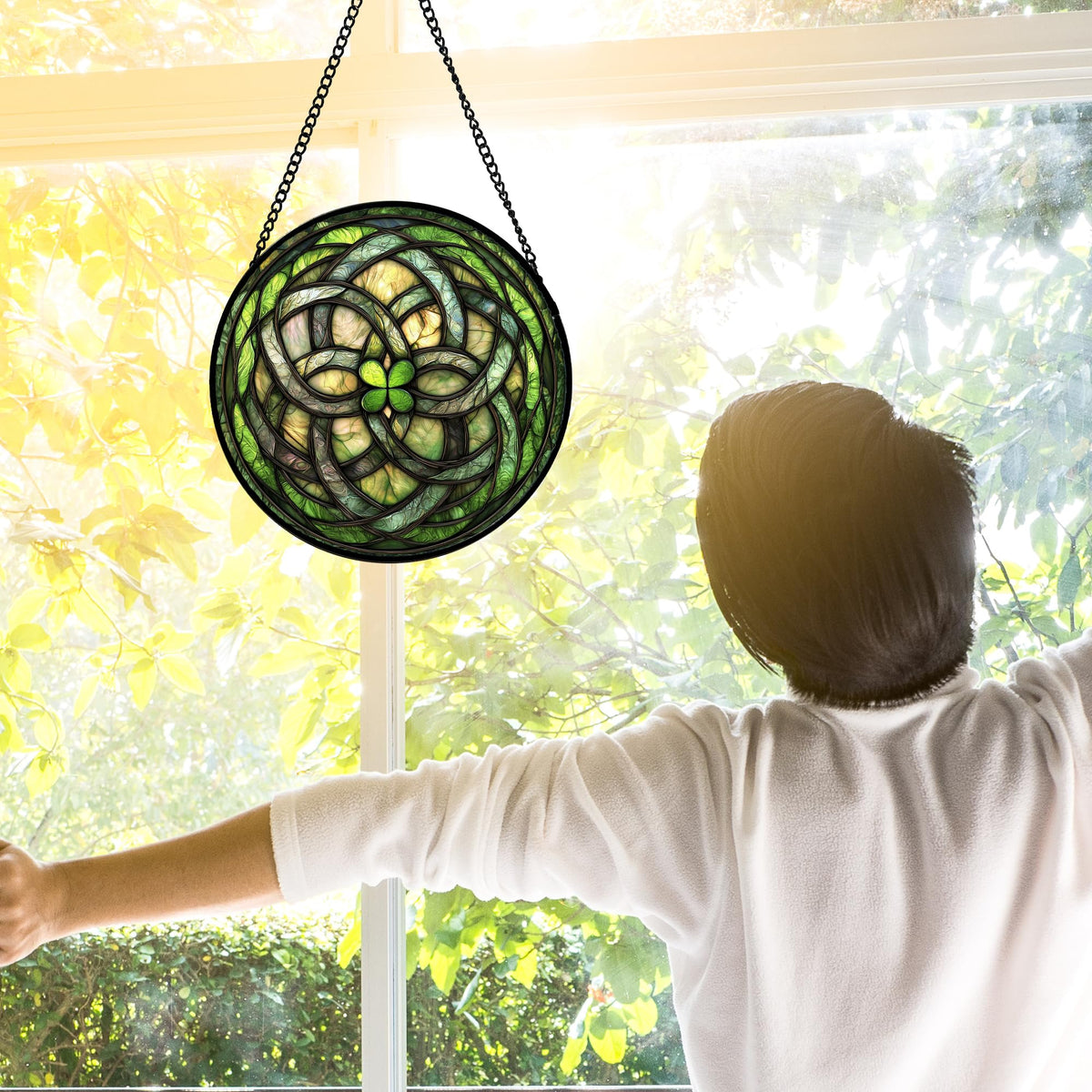 DASTOLL green clover sun catcher adds vibrant color to windows.