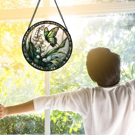 DASTOLL stained glass sun catcher with metal chain for easy hanging