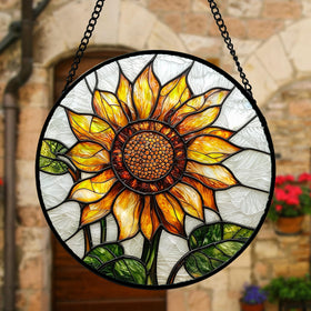 DASTOLL Sunflower stained-glass decor adds vibrant color to any room.