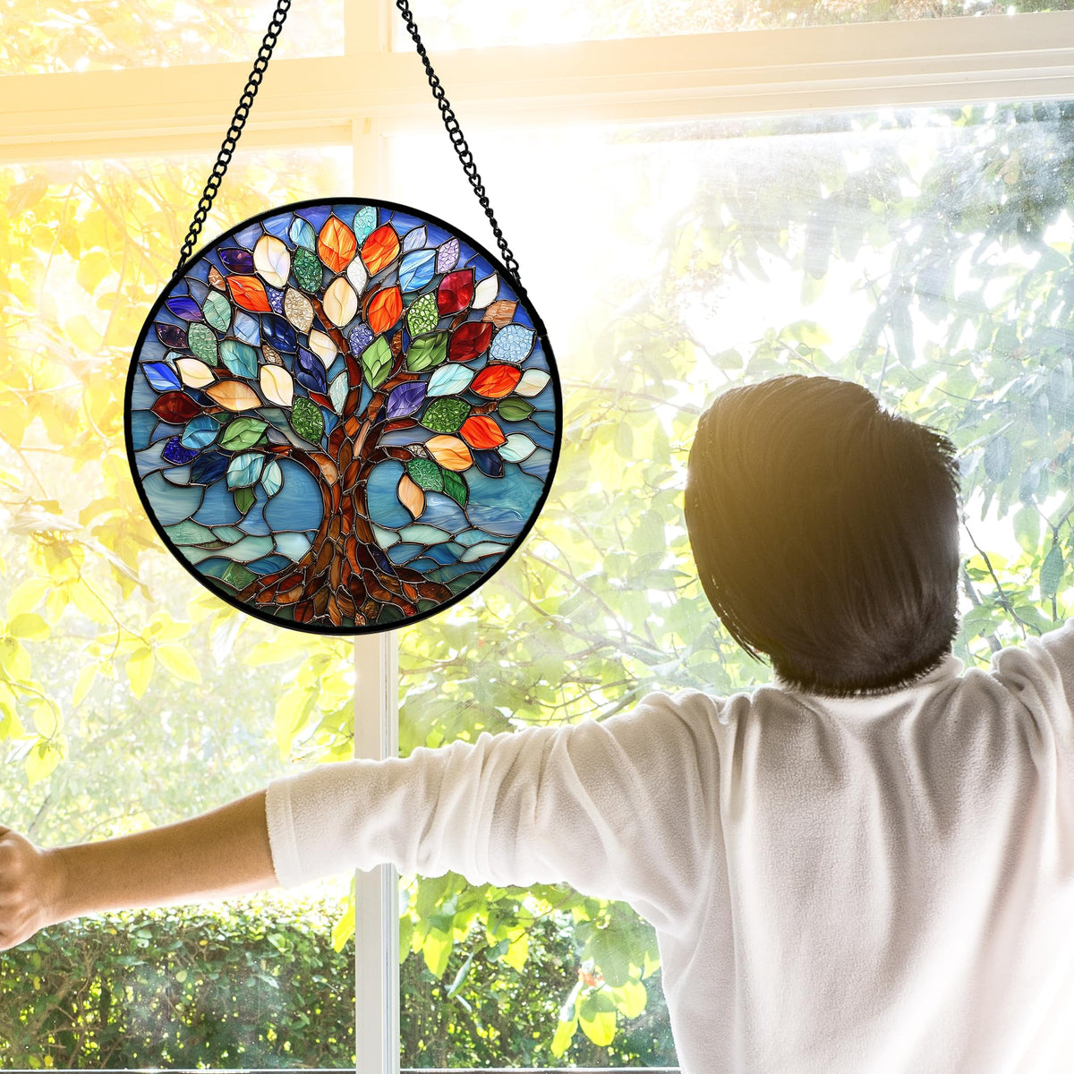 DASTOLL blue stained-glass window decor ideal for bright kitchen or living room.