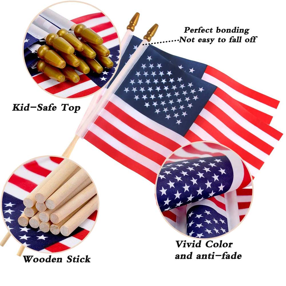 Datconect small American flag on a stick, double-sided print for clear visibility
