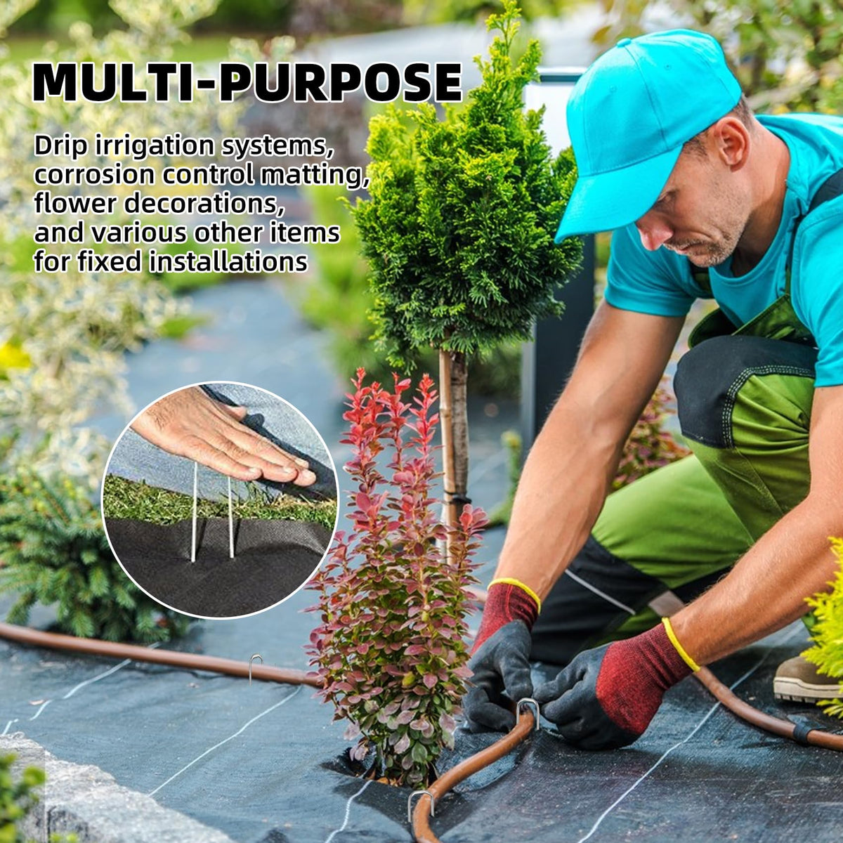 DaTpuik landscape fabric anchors prevent erosion and weed intrusion effectively.