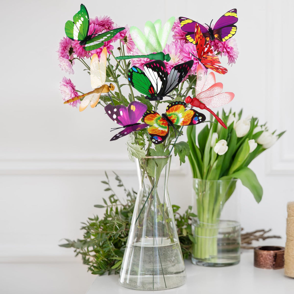 DAVAXI colorful dragonfly and butterfly accents for patios, yards and balcony pots