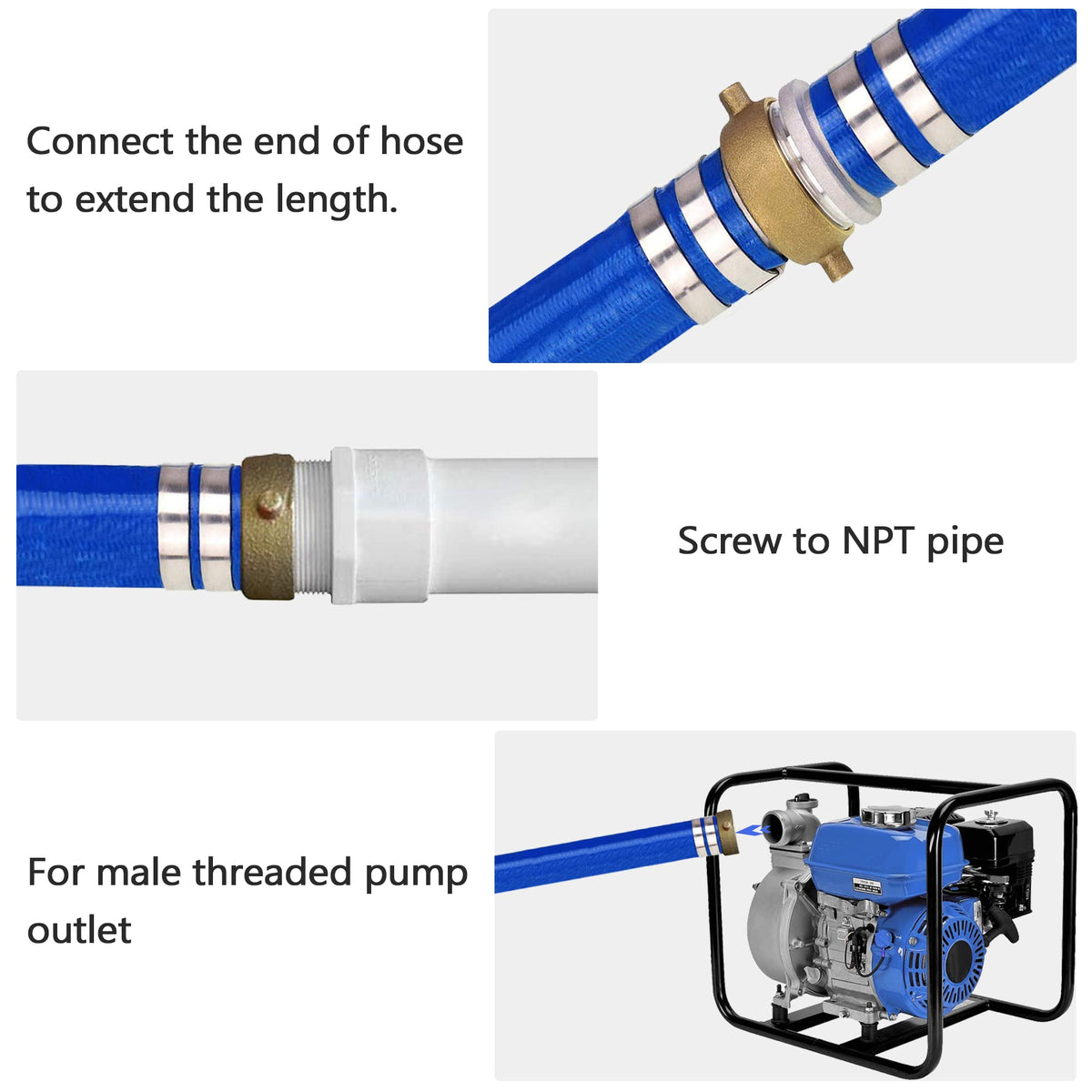 DAVCO 2-inch hose connects quickly to standard pumps.