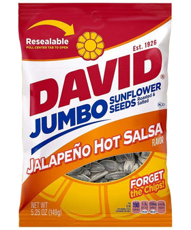 David Seeds jumbo sunflower seeds with jalapeño hot salsa for on-the-go snacking