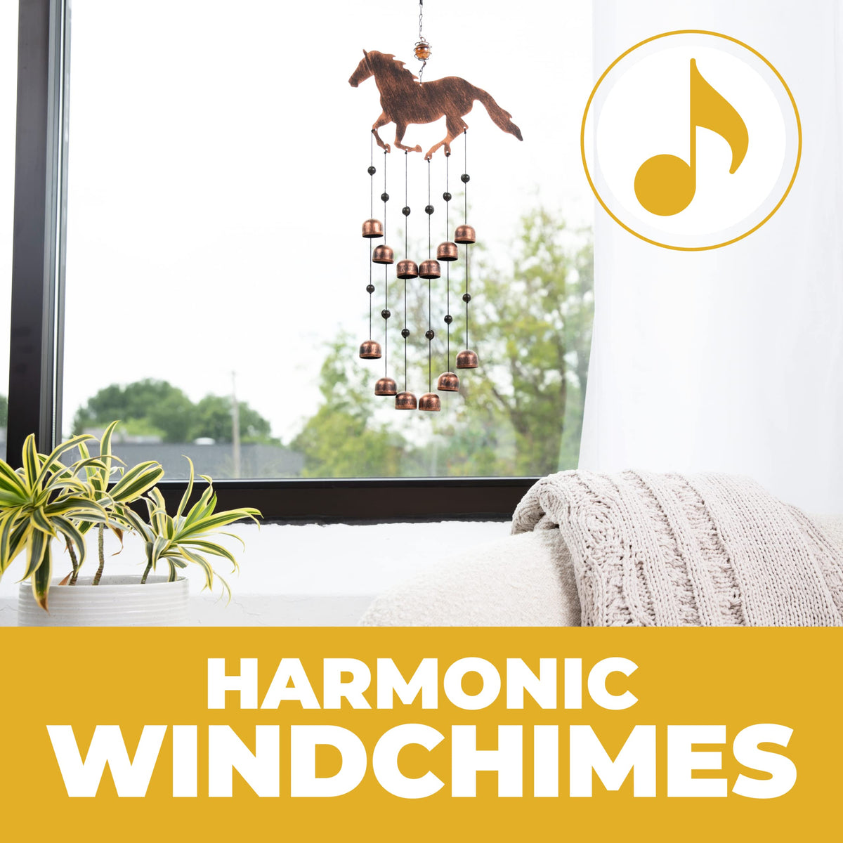 Durable metal wind chime designed for year-round outdoor use.