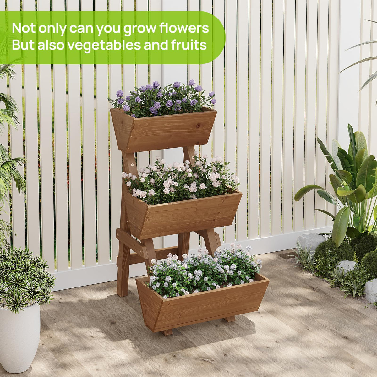 Dawnyard sturdy wooden frame supports varied pot plants