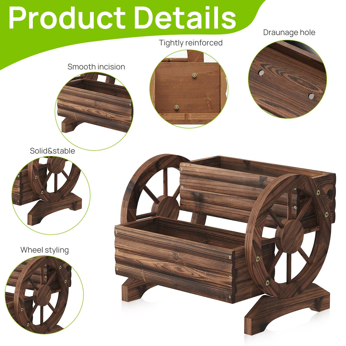 Dawnyard brown finish planter complements warm decor with natural wood texture