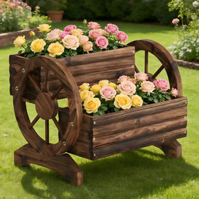 Dawnyard wagon planter front view with succulents for patio décor