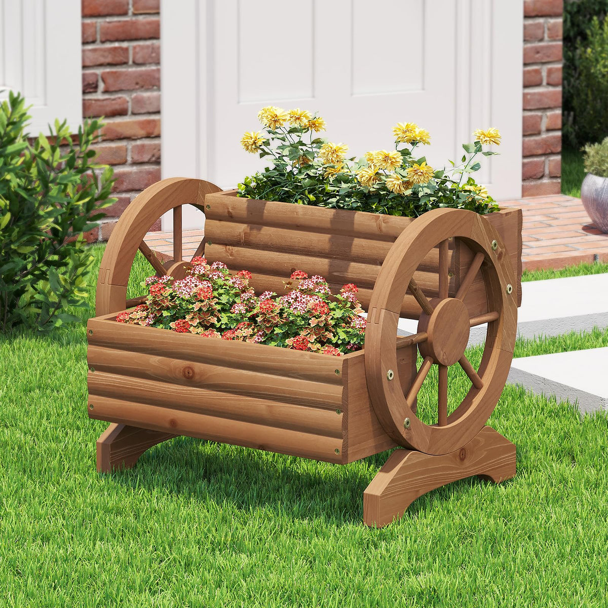 Dawnyard wooden wagon planter displayed indoors for kitchen or office corners.