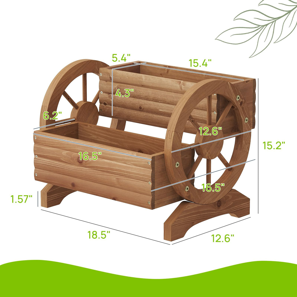 Dawnyard wooden wagon planter indoor-friendly with wheels for charming shelf decor.