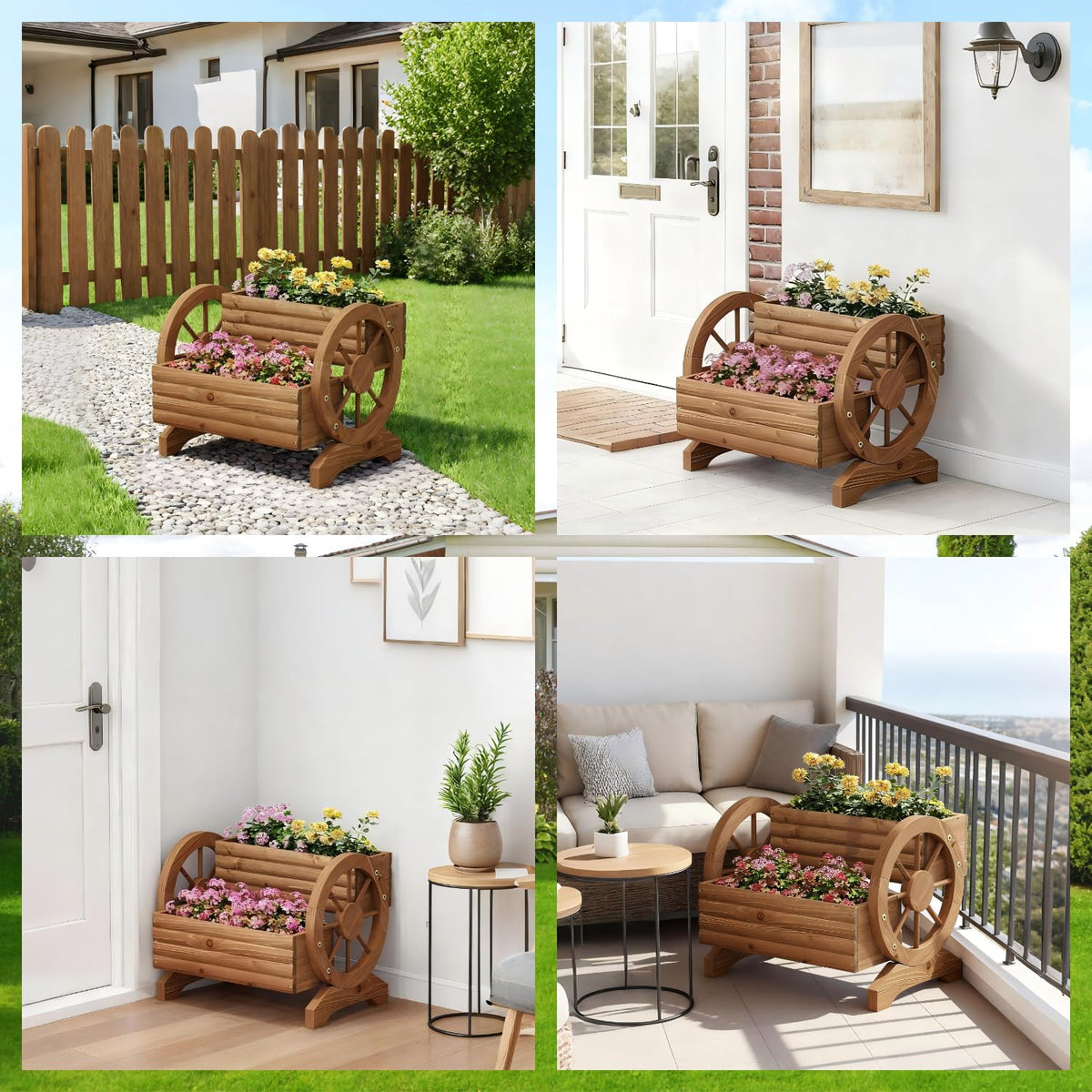 Dawnyard wagon planter side view highlights space for herbs and succulents.