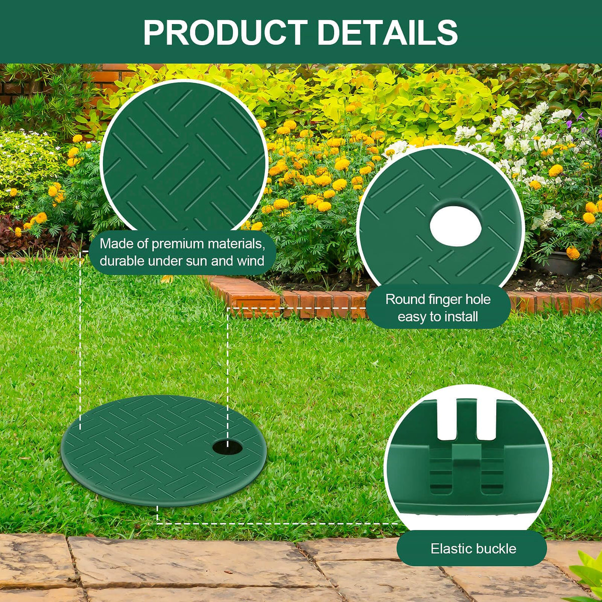 Dayker green cover blends with lawns and gardens while safeguarding irrigation systems.