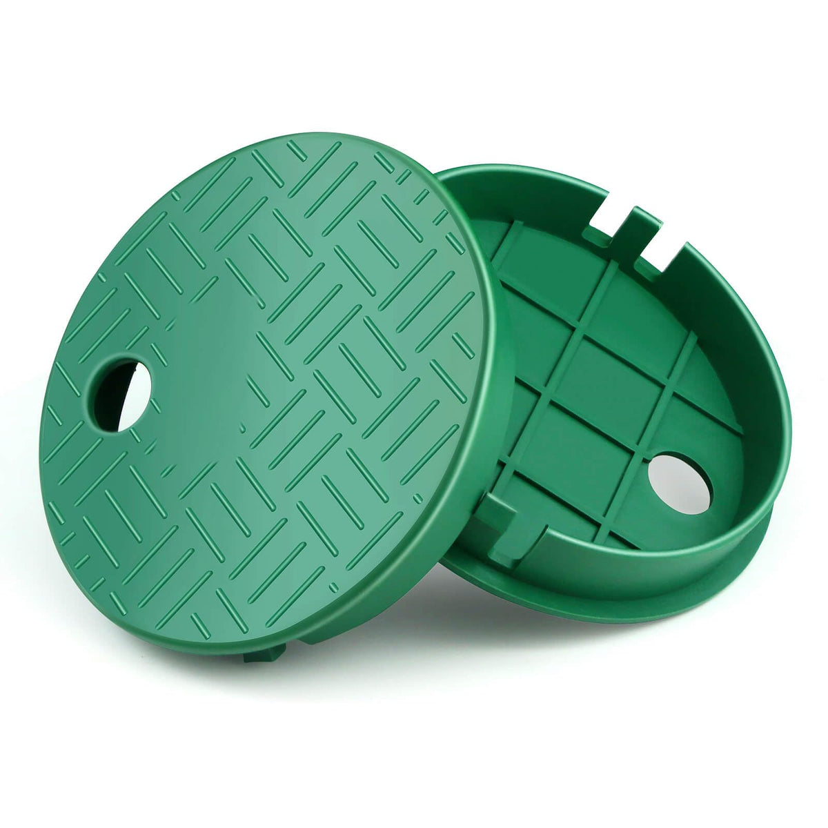 Dayker sprinkler box cover with durable plastic protects valve boxes from sun and weather.