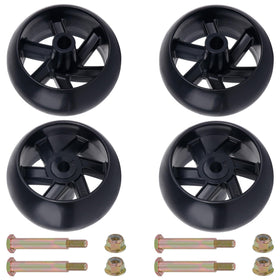 Dazakoot deck wheels on mower side view showing sturdy 5 inch wheels for even cutting
