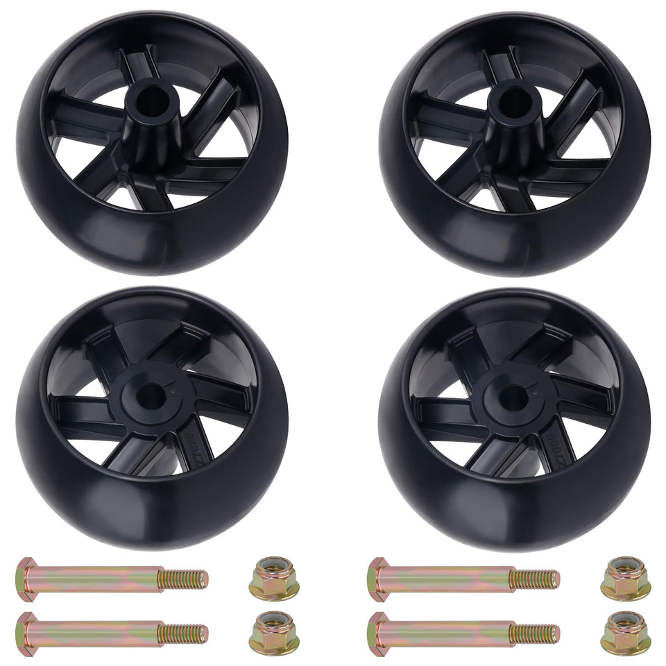 Dazakoot deck wheels on mower side view showing sturdy 5 inch wheels for even cutting