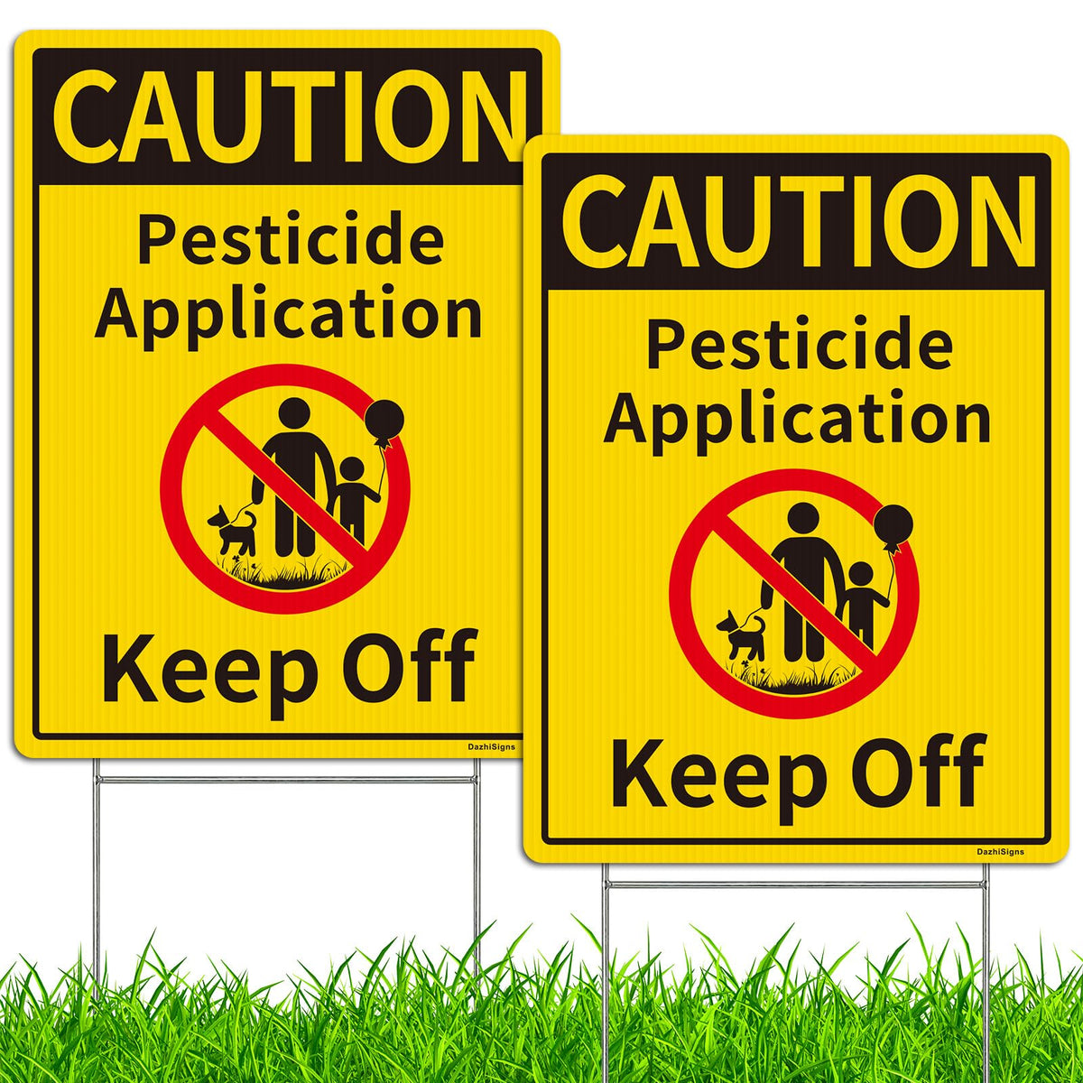 DazhiSigns caution-pesticide sign front view with stake for yard visibility