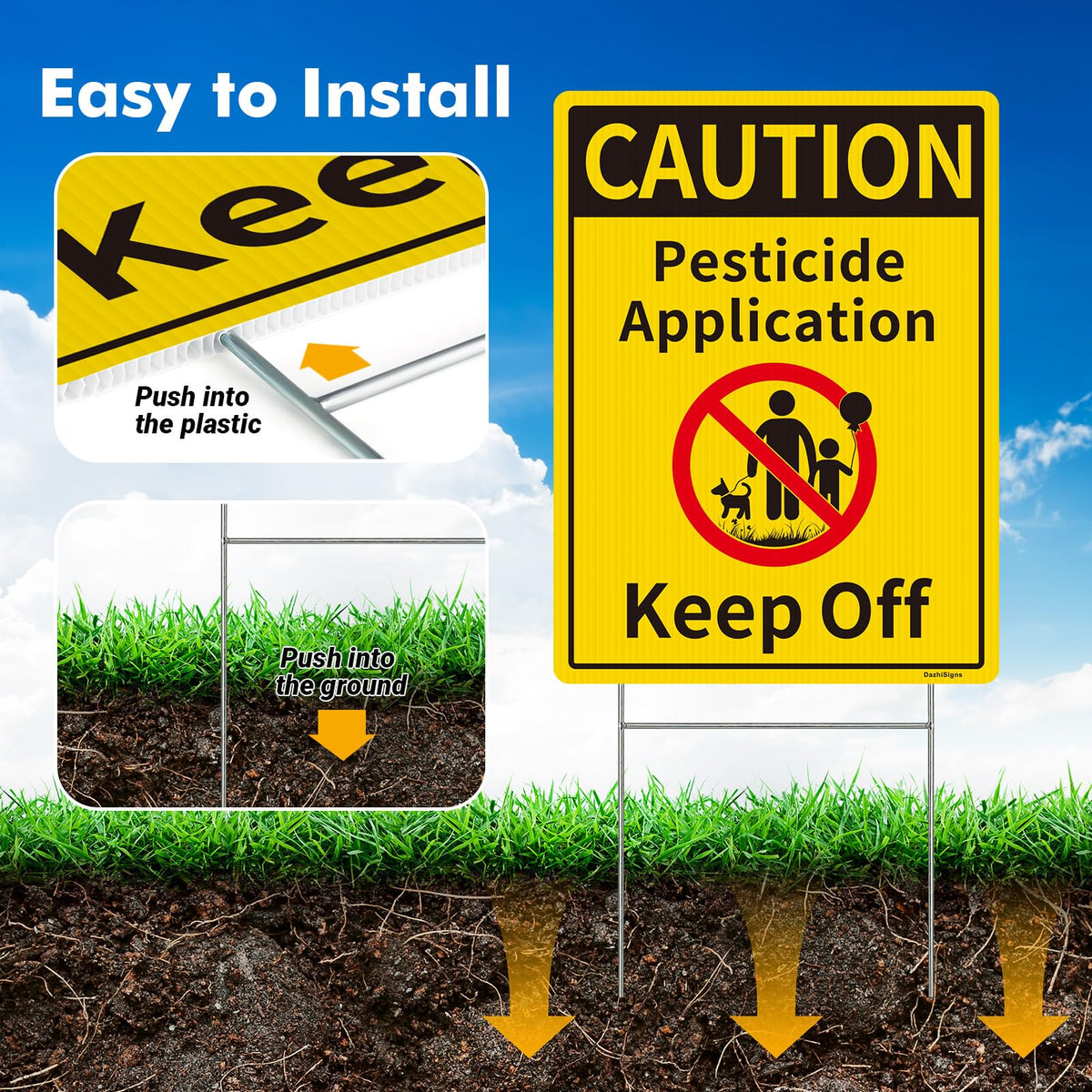 DazhiSigns kit includes metal H-stakes for quick installation
