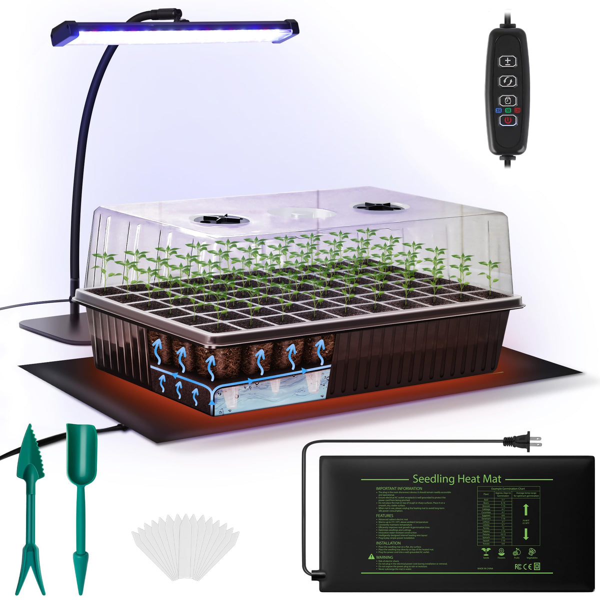 DazSpirit 60-cell seed starter tray shown with self-watering design for indoor germination.