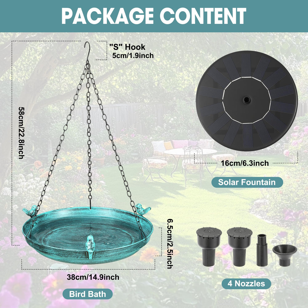 DazSpirit garden-friendly hanging bird bath brightens patios, porches, and yards.
