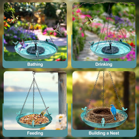 DazSpirit green metal bird bath rim detail with removable decorative birds for versatile styling.