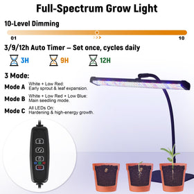 DazSpirit grow light on a gooseneck provides adjustable, even illumination for seedlings.