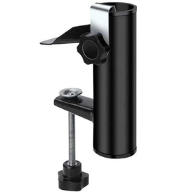 DBPBToU outdoor umbrella clamp attached to railing provides shade and rain protection without floor clutter.