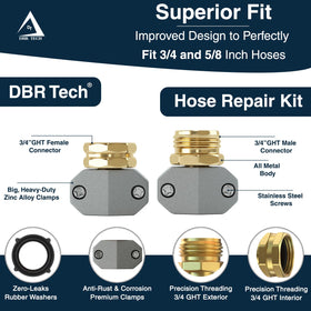 DBR Tech 3-4-in female connector for secure hose end repairs.