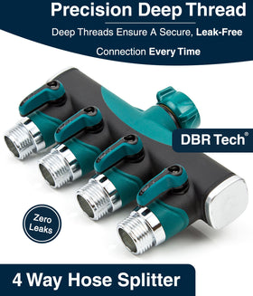 DBR Tech 4 Way Hose Splitter, the rust-resistant adapter for year-round outdoor watering setups.