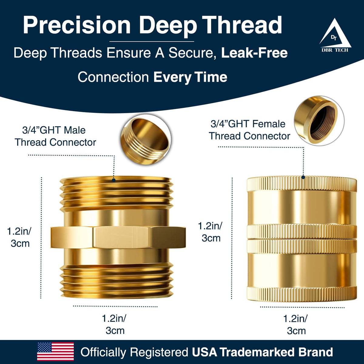 DBR Tech brass garden hose fitting offers durable, corrosion-resistant performance