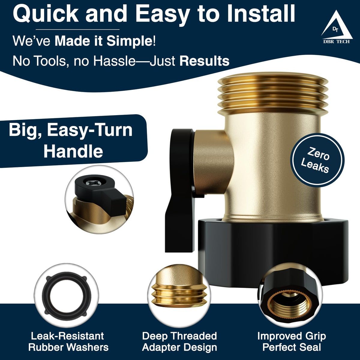 DBR Tech brass valve universal-fit test demonstrates compatibility with standard hoses and fittings.