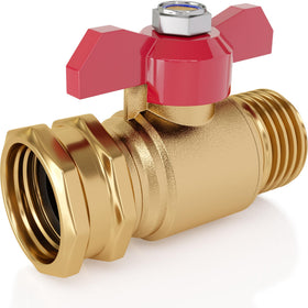 DBR Tech brass valve close-up highlighting sturdy construction for reliable water shut-off.