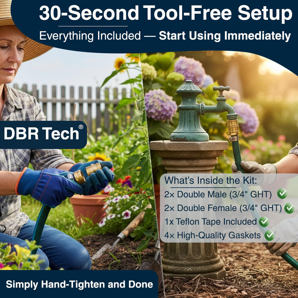 DBR Tech female-to-female hose adapter for flexible multi-hose setups