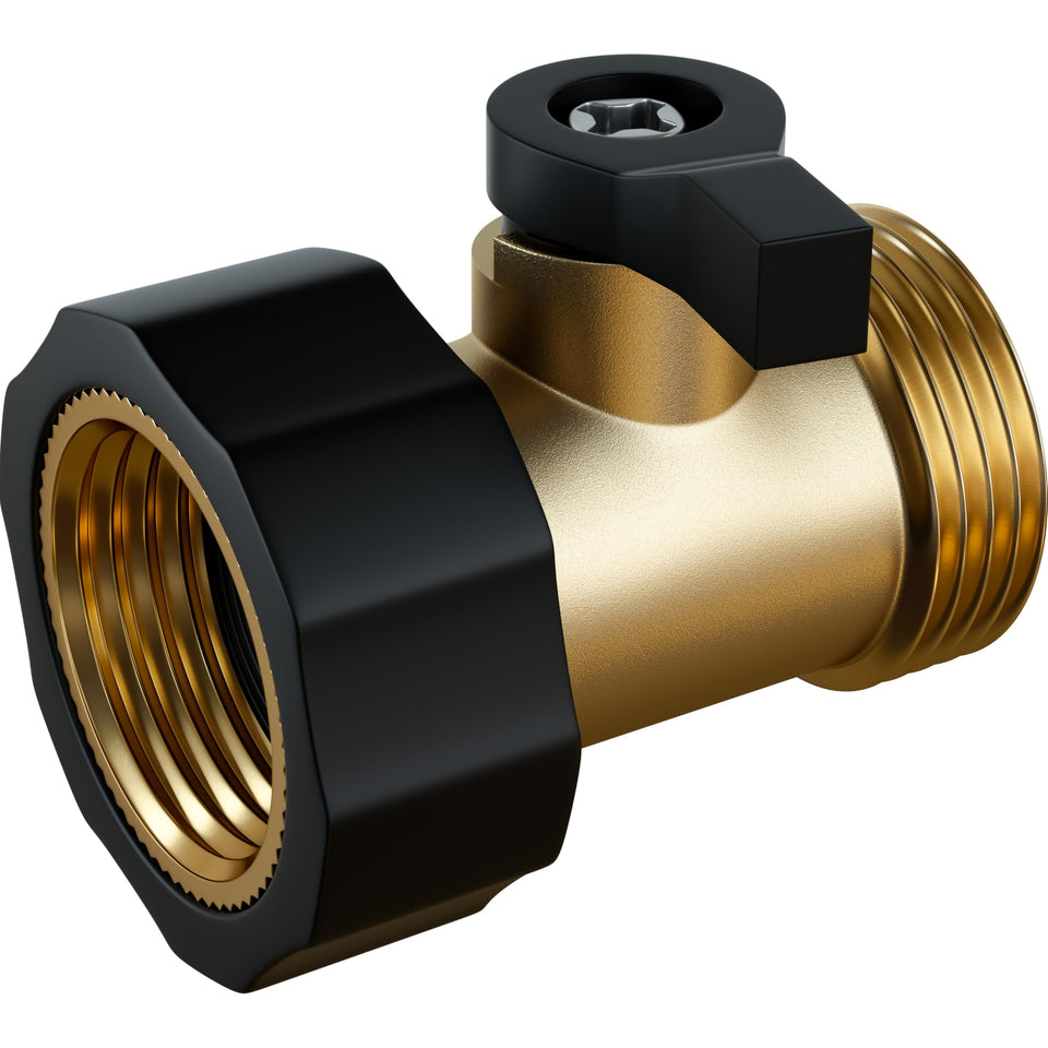 DBR Tech garden hose shut-off valve brass front view highlights durable construction for daily watering.