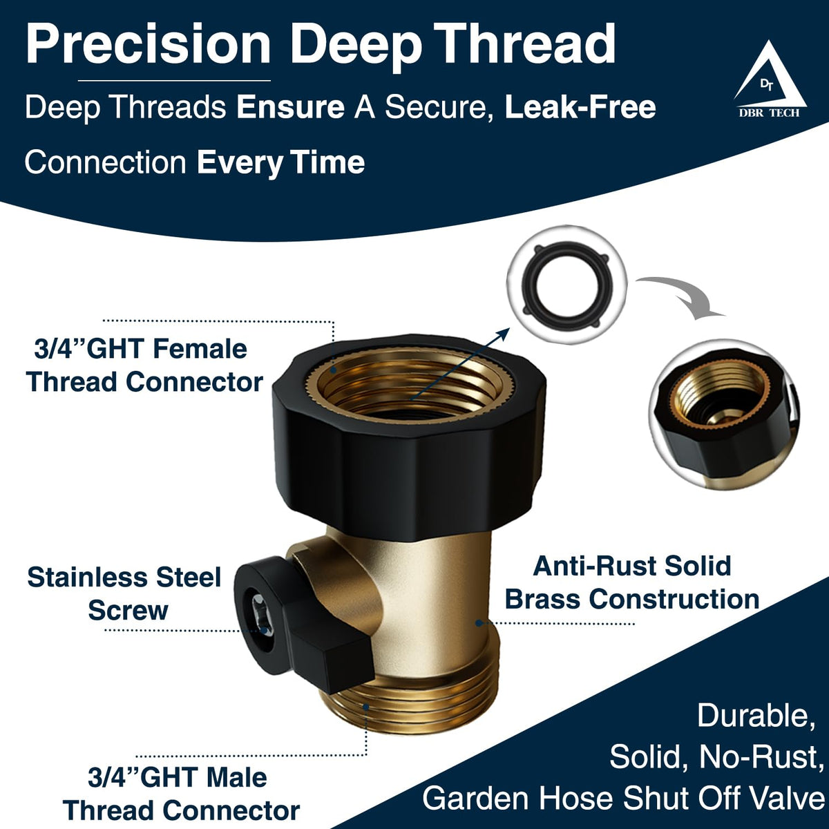 DBR Tech durable brass construction emphasizes long-lasting performance under daily outdoor use.