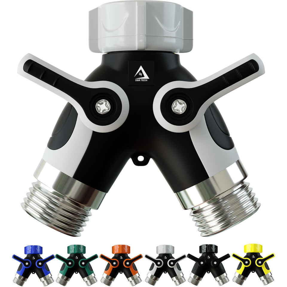 DBR Tech hose splitter 2-way attached to faucet enables dual watering tasks