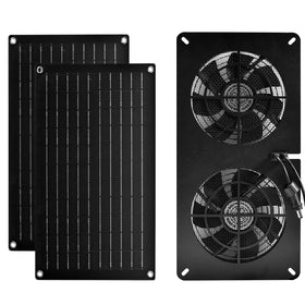 DC HOUSE 20W solar fan panel exterior mount shows easy outdoor installation and direct sun exposure
