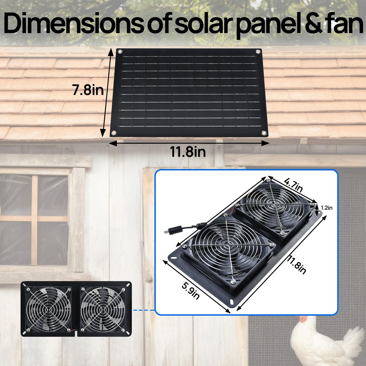 DC HOUSE 20W solar panel direct sunlight powering continuous airflow