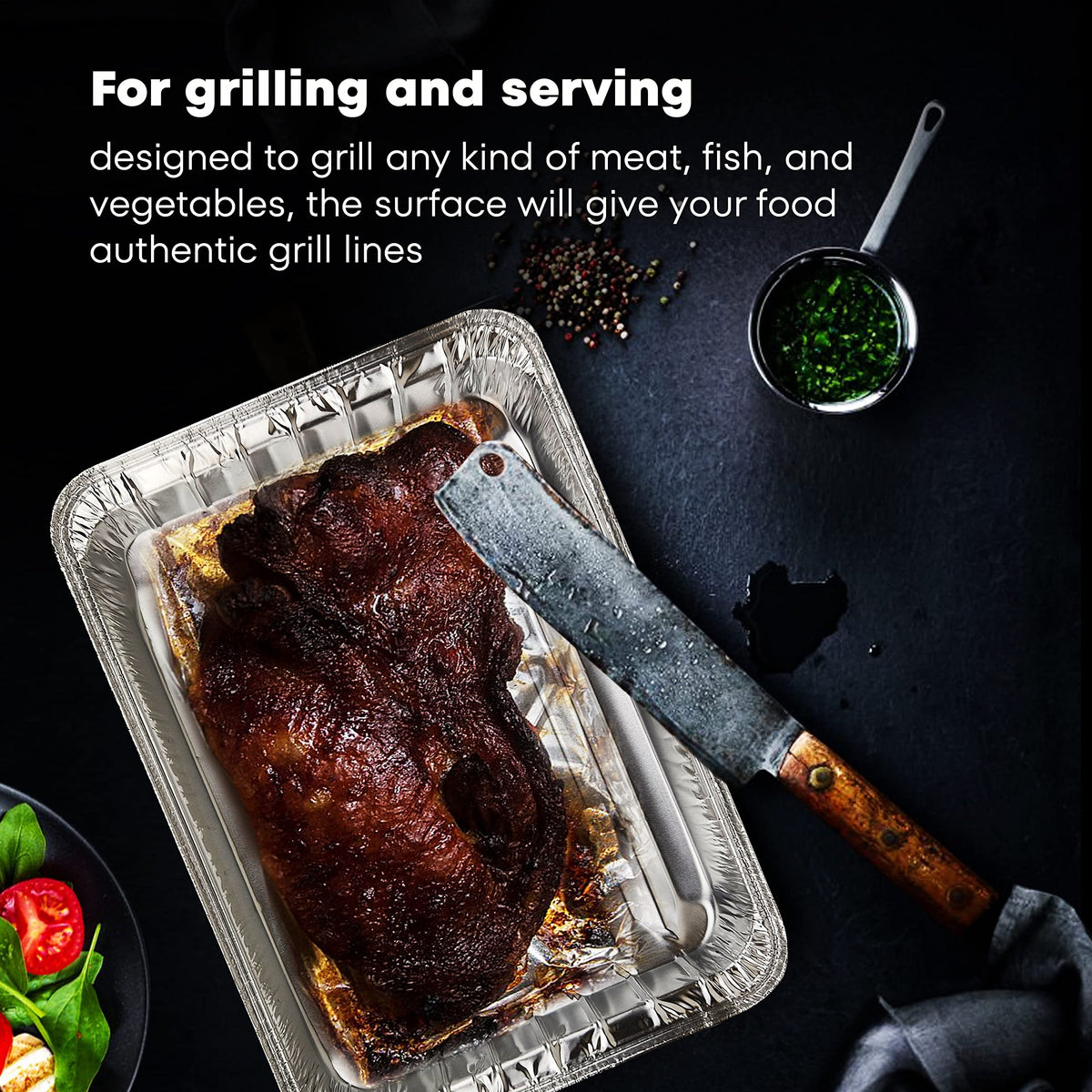 DCS Deals foil grilling tray, oven-safe for grilling and baking.