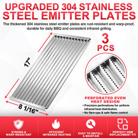 DcYourHome 3-pack emitter plates for Char-Broil grills with balanced heat distribution.